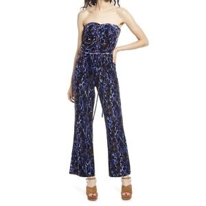Open Edit Velour Jumpsuit XS Strapless Smocked